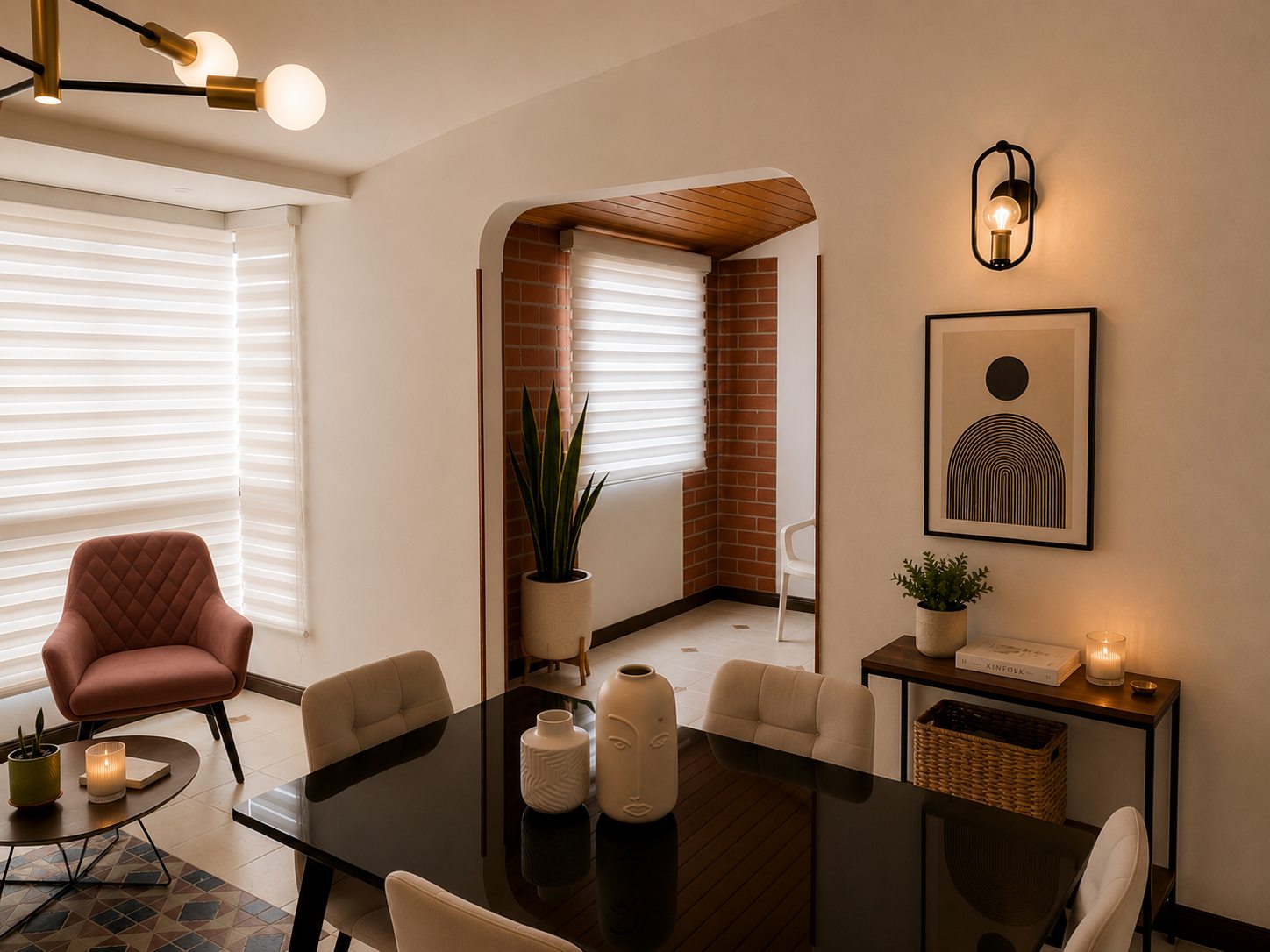 Espacio moderno y acogedor con detalles cálidos