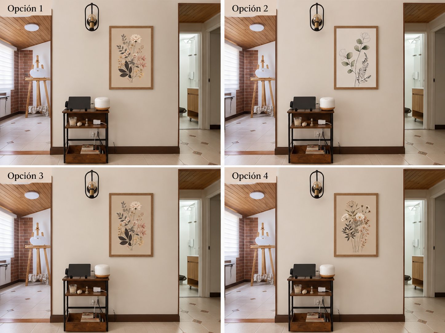 Comparativa de arte botánico en cuatro opciones